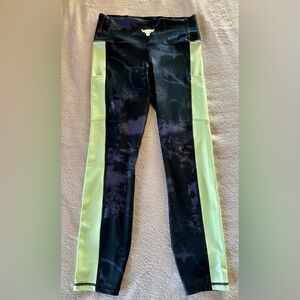Women’s Project Rock Heat Gear Under Armour Black and Neon Yellow  Leggings